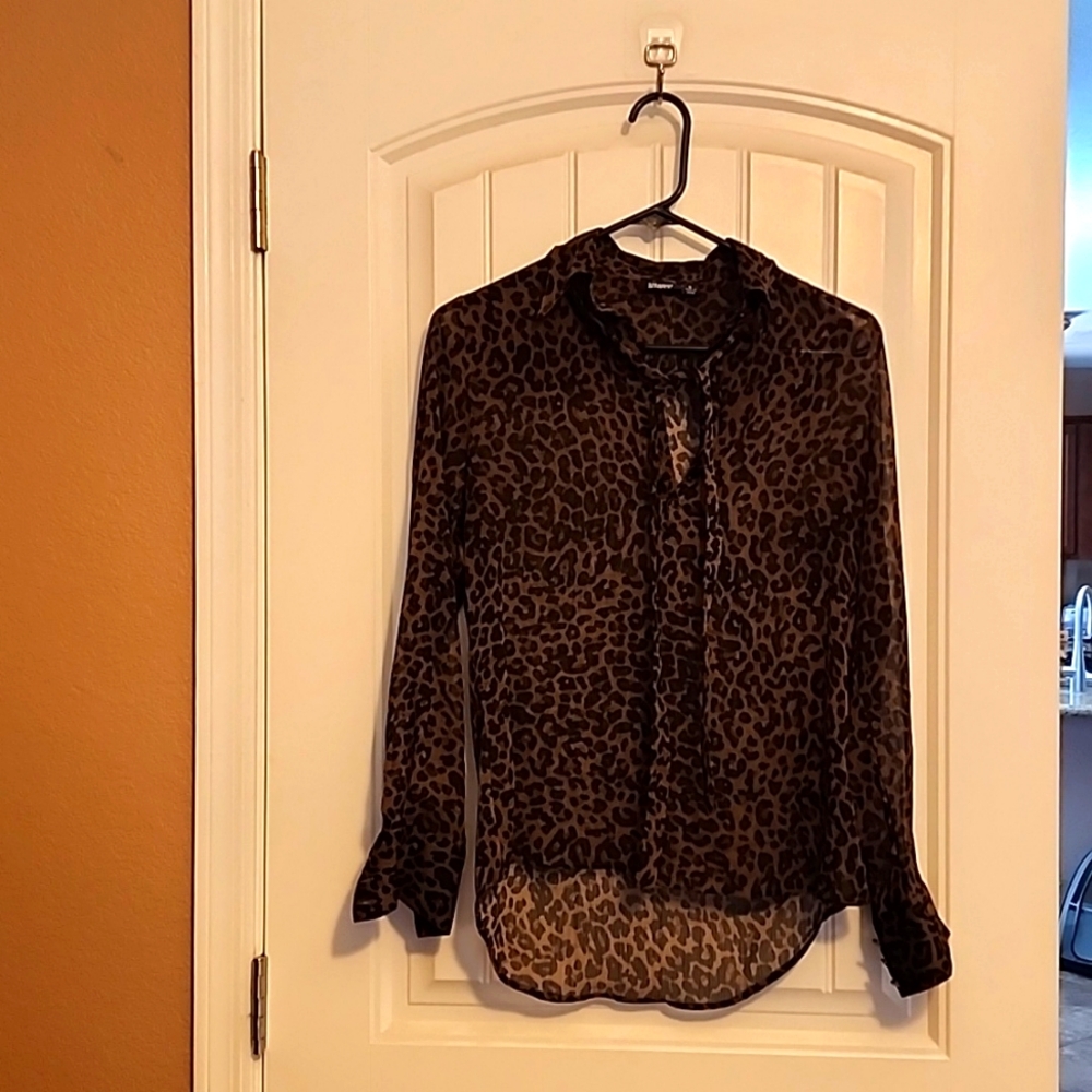 Straight To Hell semi-sheer leopard long sleeve top, Size Small